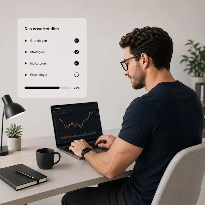 Mann analysiert Trading-Charts am Laptop