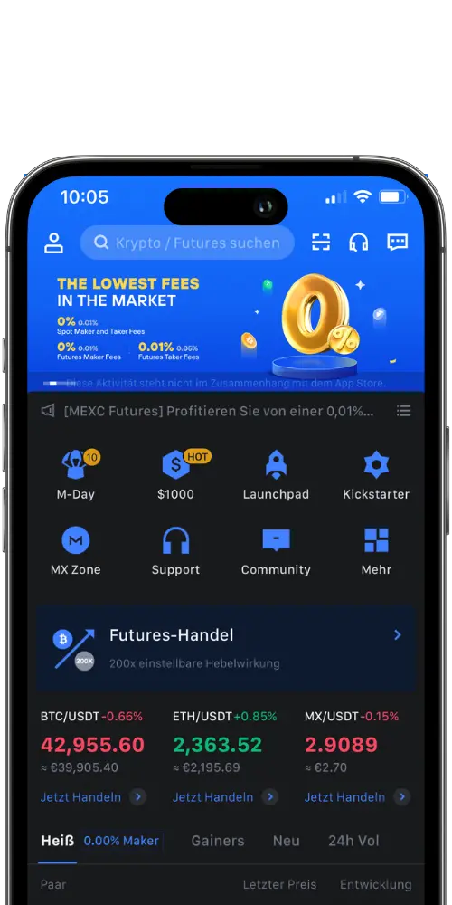 Mockup der Krypto-Trading Plattform MEXC