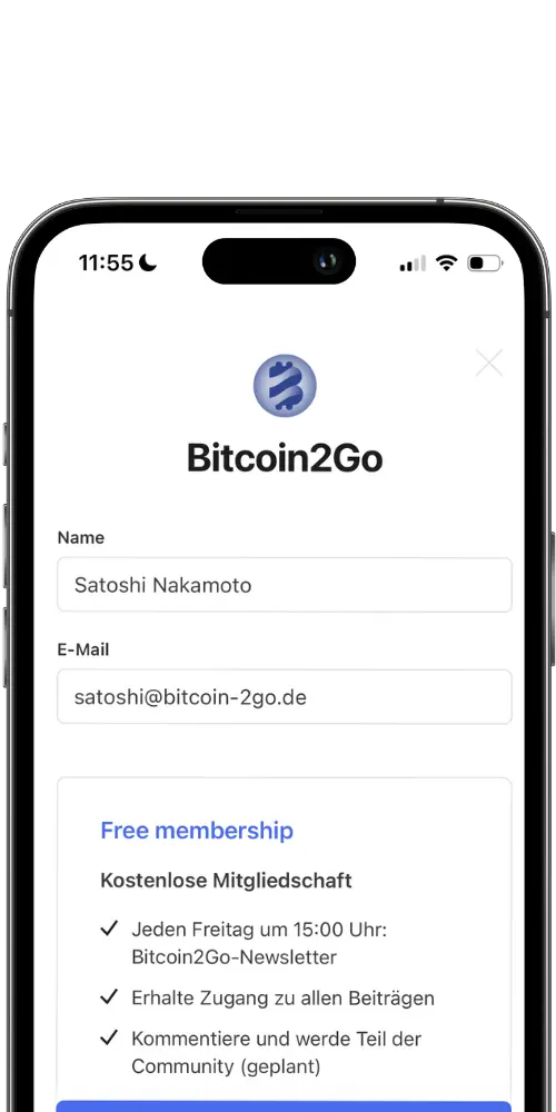 Smartphone Mockup für den Bitcoin2Go Newsletter